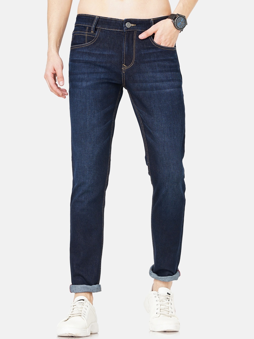 

Jean Cafe Men Slim Fit Light Fade Cotton Jeans, Navy blue