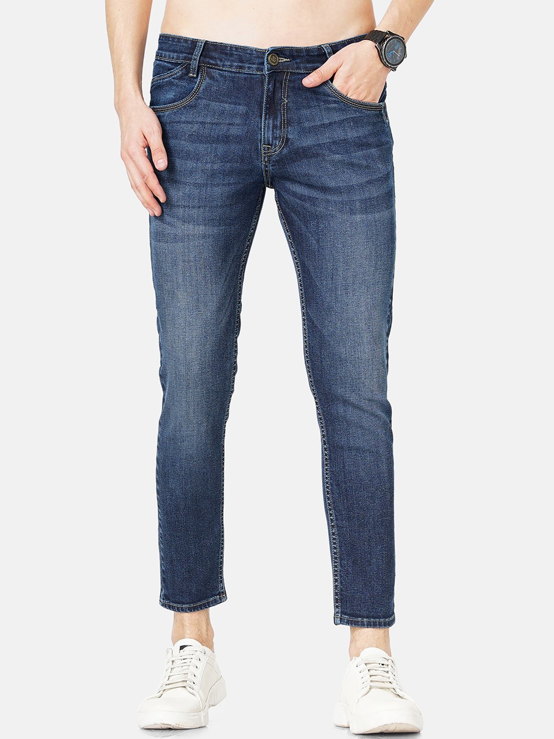 

Jean Cafe Men Jean Skinny Fit Heavy Fade Cotton Jeans, Blue