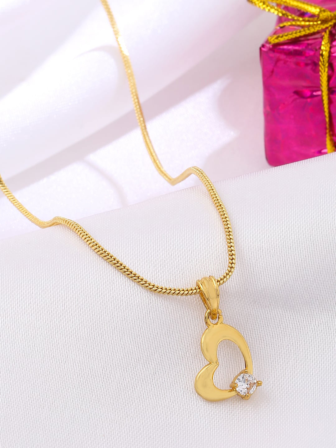 

VIRAASI Gold-Plated Stone Studded Minimal Heart Shaped Pendant With Chain