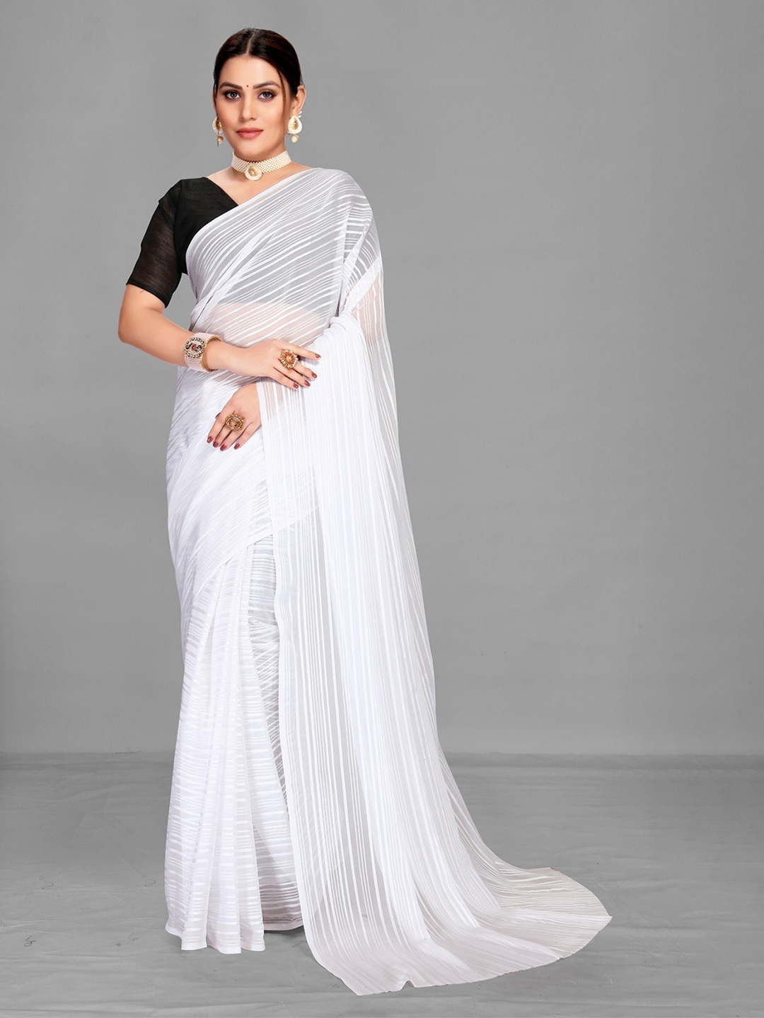 

Ethnic Yard Pure Georgette Saree, White