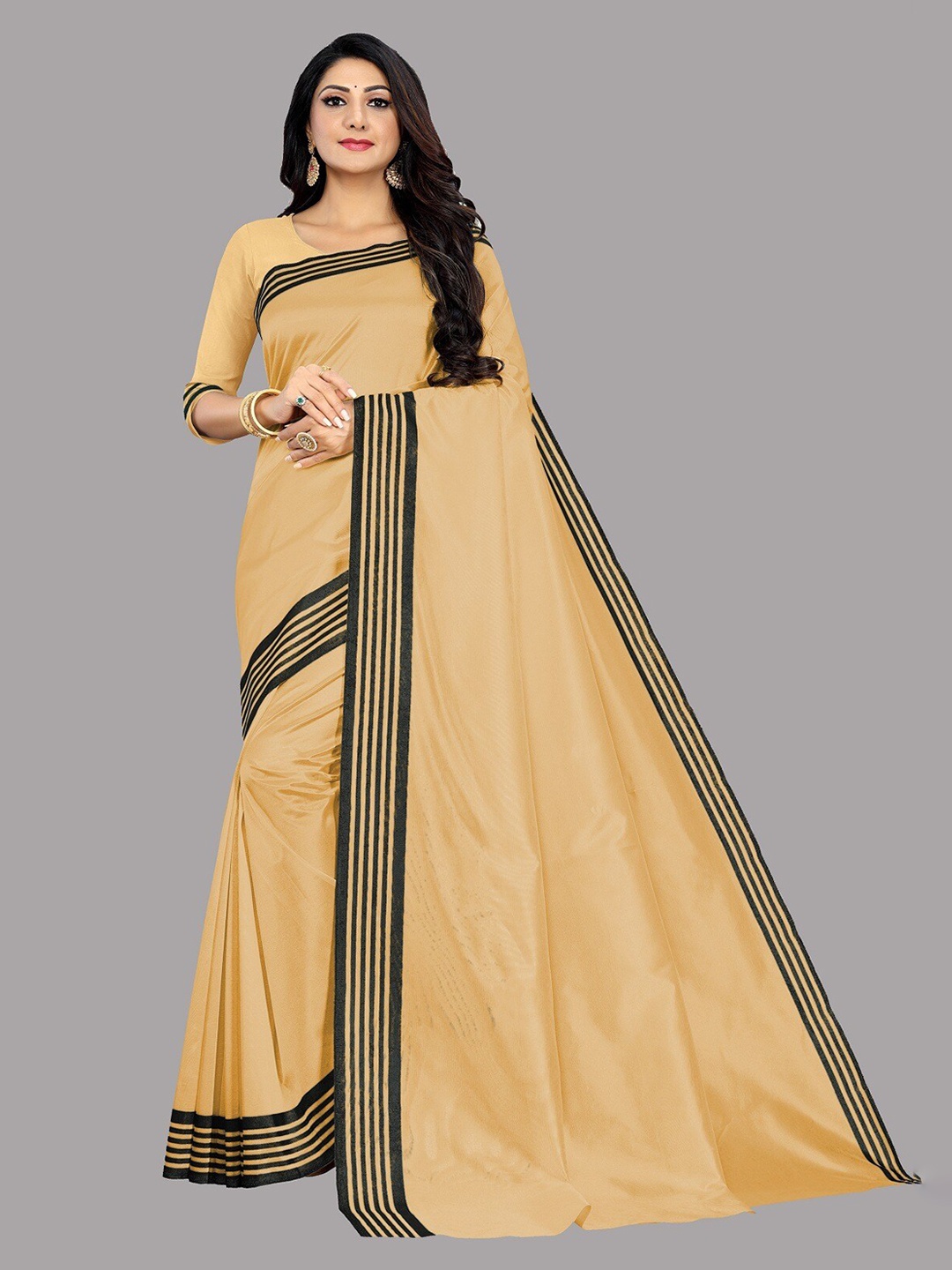 

Ethnic Yard Beige Solid Saree
