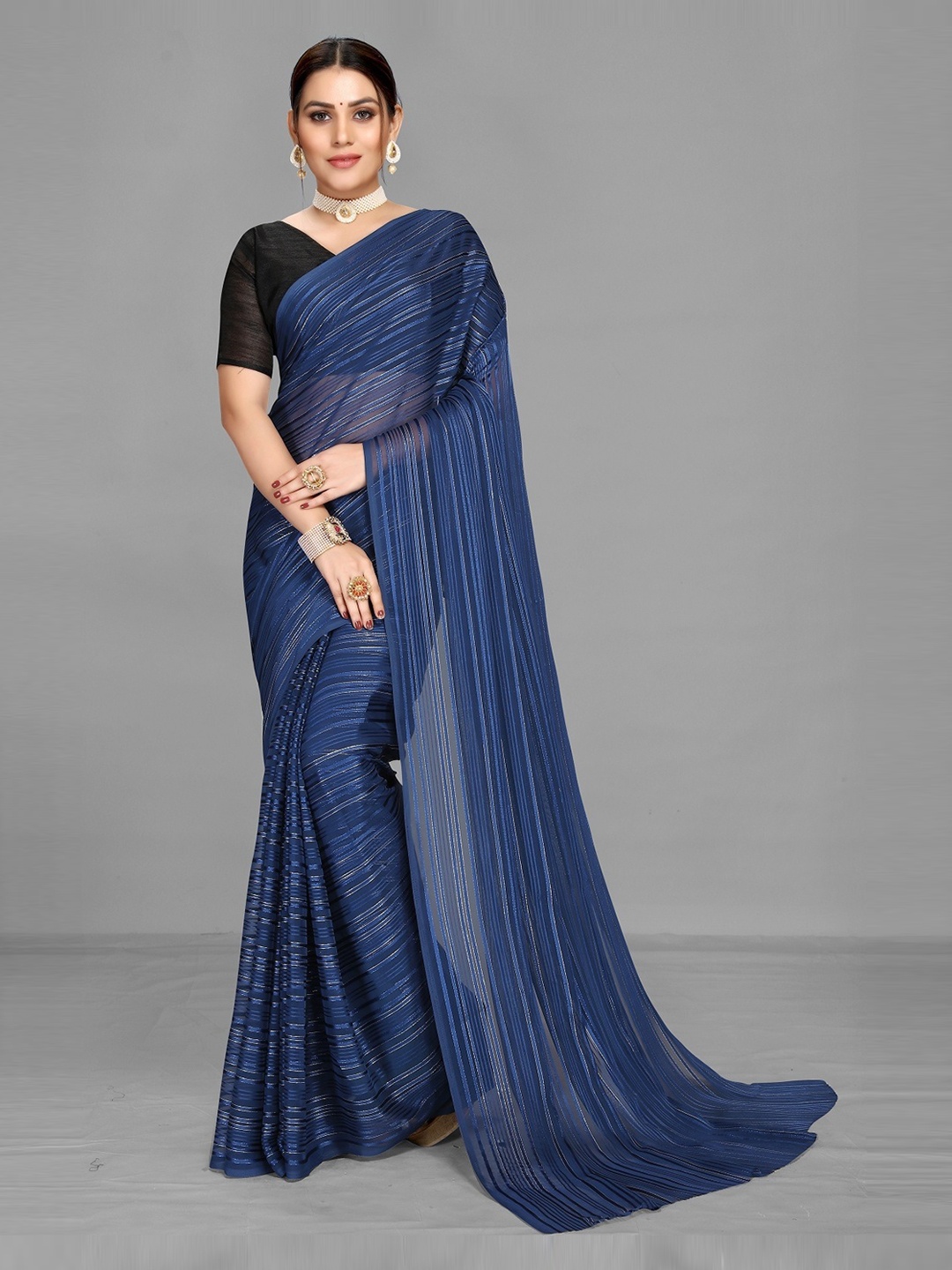

Ethnic Yard Blue Striped Saree