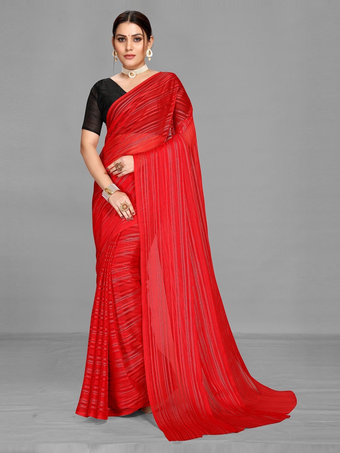 

Ethnic Yard Pure Georgette Saree, Red