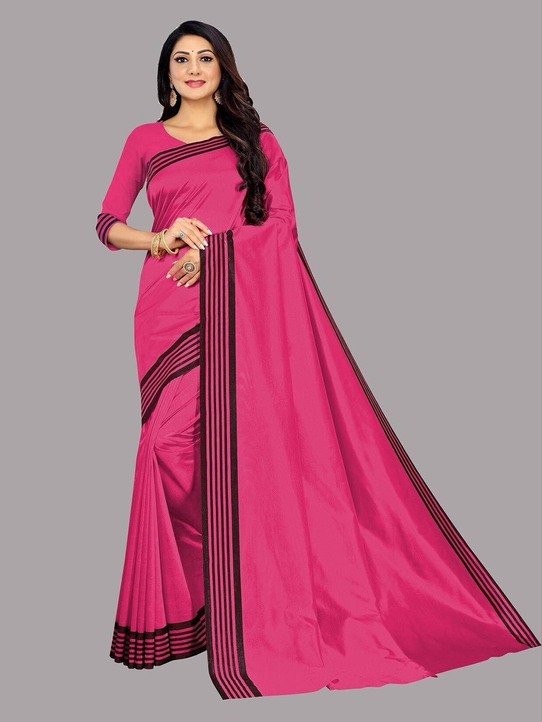 

Ethnic Yard Cotton Blend Saree, Pink