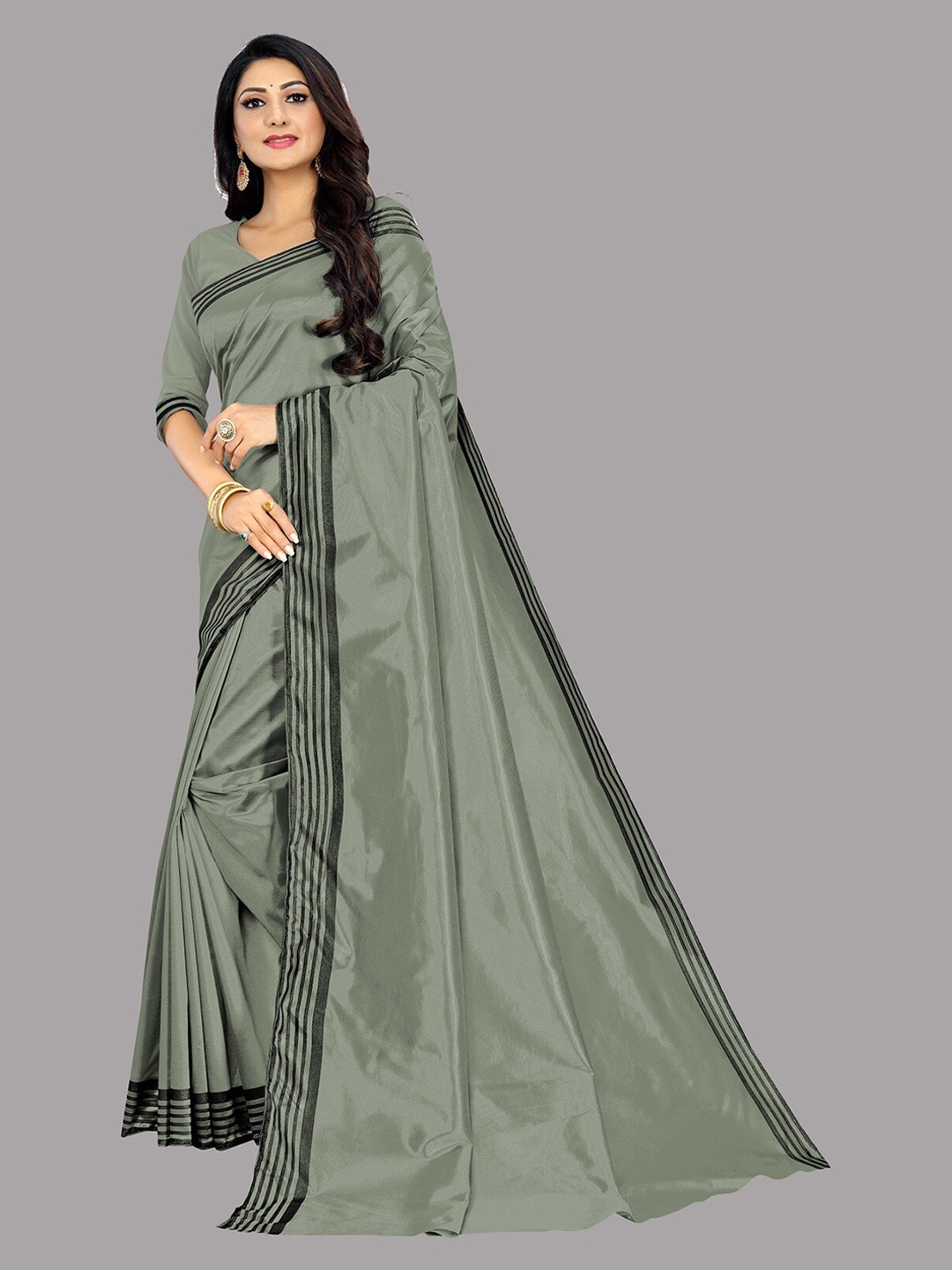 

Ethnic Yard Printed Border Cotton Saree, Grey