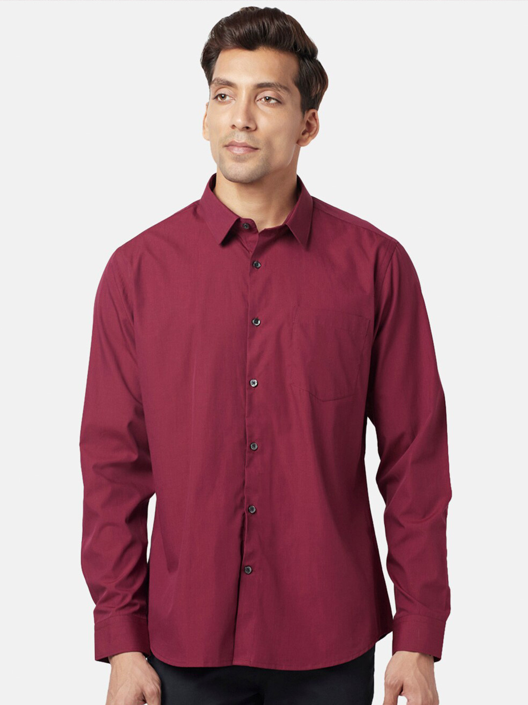 

BYFORD by Pantaloons Men Slim Fit Cotton Formal Shirt, Maroon