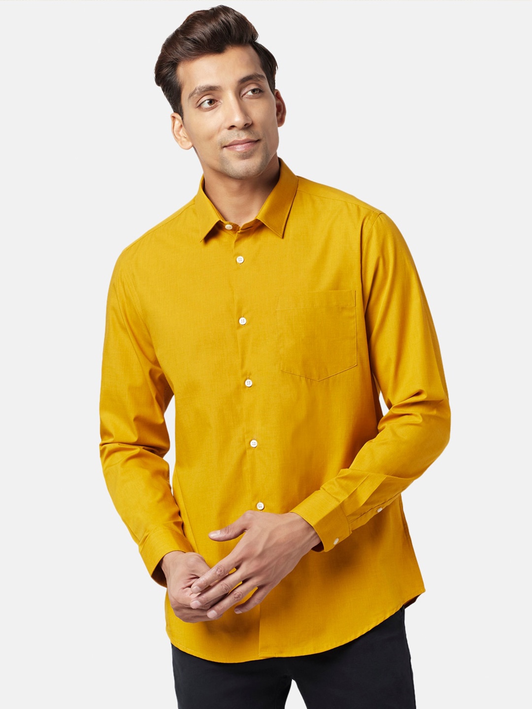 

BYFORD by Pantaloons Men Slim Fit Cotton Formal Shirt, Mustard