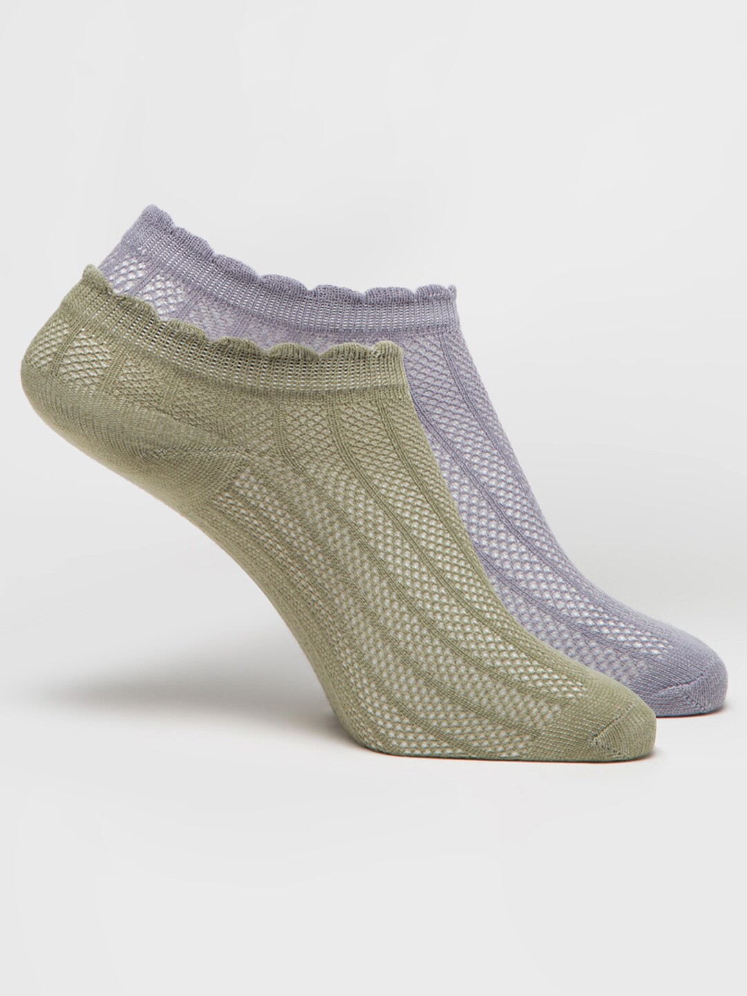 

J Style Women Pack Of 2 Patterned Ankle-Length Socks, Green