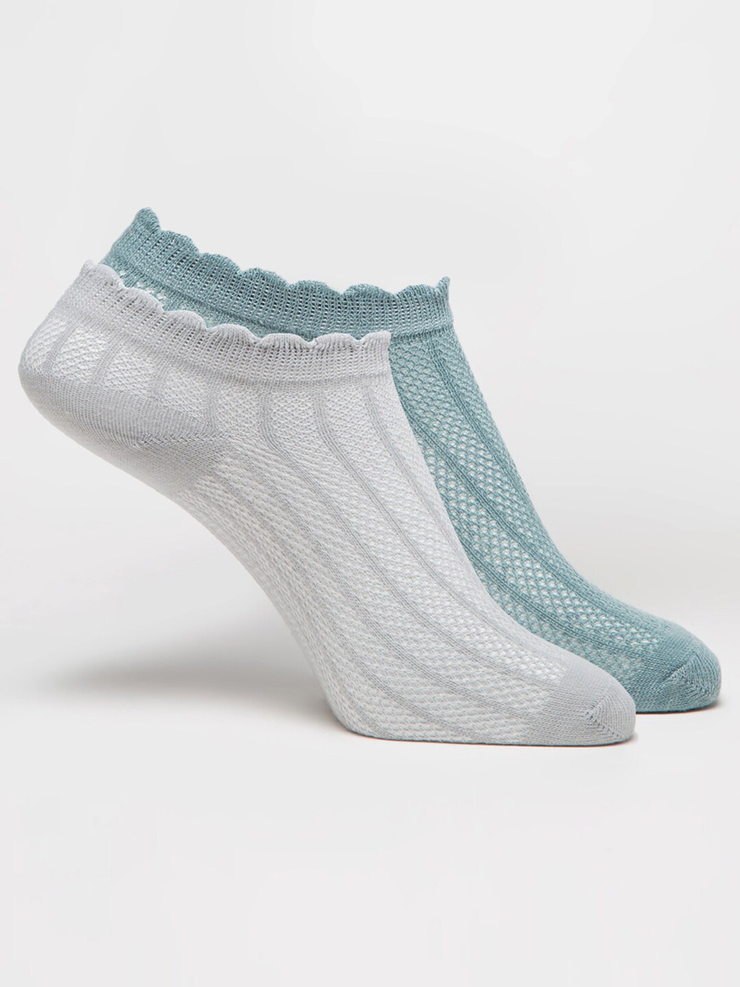 

J Style Women Pack of 2 Patterned Shoe Liners, Grey