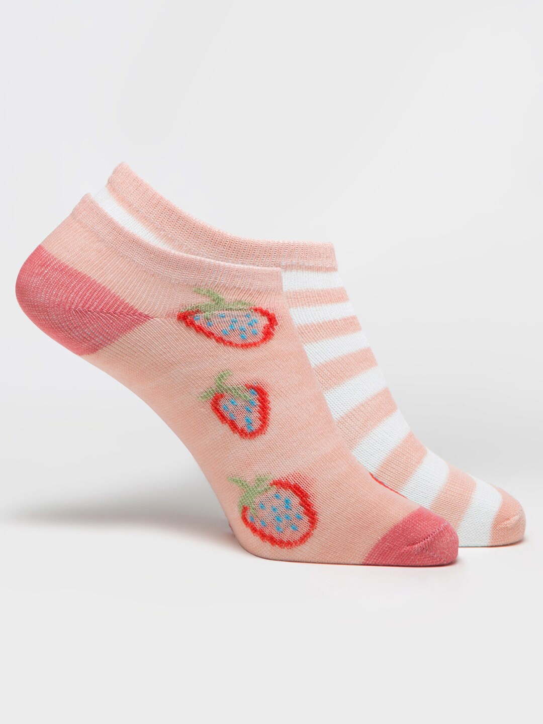 

J Style Women Pack Of 2 Self-Designed Ankle-Length Socks, Pink