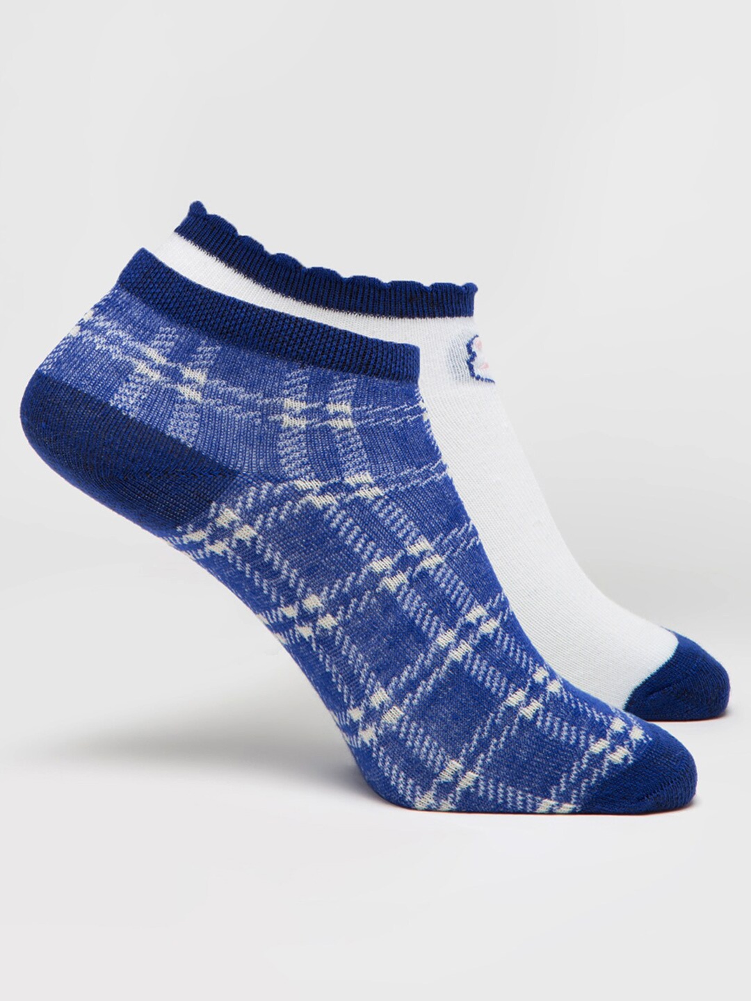 

J Style Women Pack Of 2 Checked Cotton Ankle-Length Socks, Navy blue