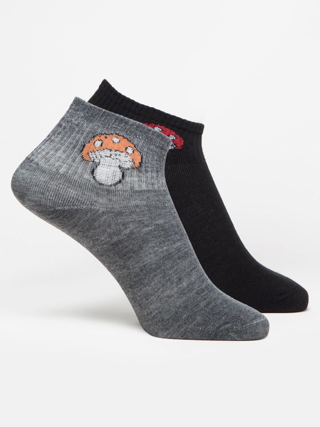 

J Style Women Pack Of 2 Self-Designed Ankle-Length Socks, Grey
