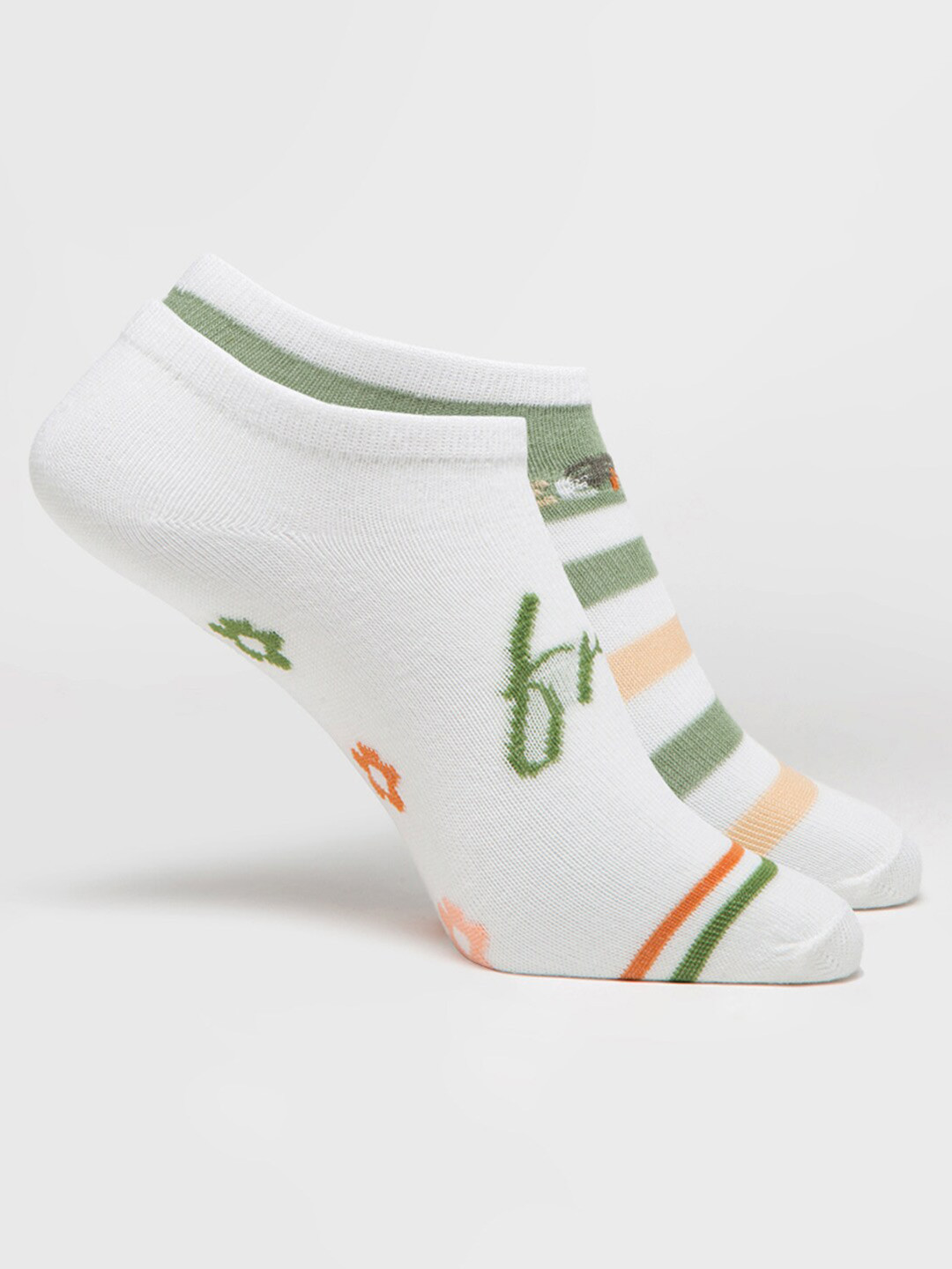 

J Style Women Pack of 2 Striped Shoe Liners Socks, White