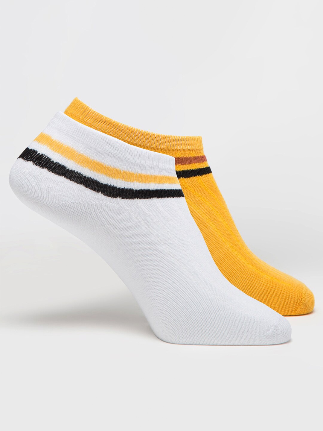 

J Style Women Pack Of 2 Striped Ankle-Length Socks, Yellow