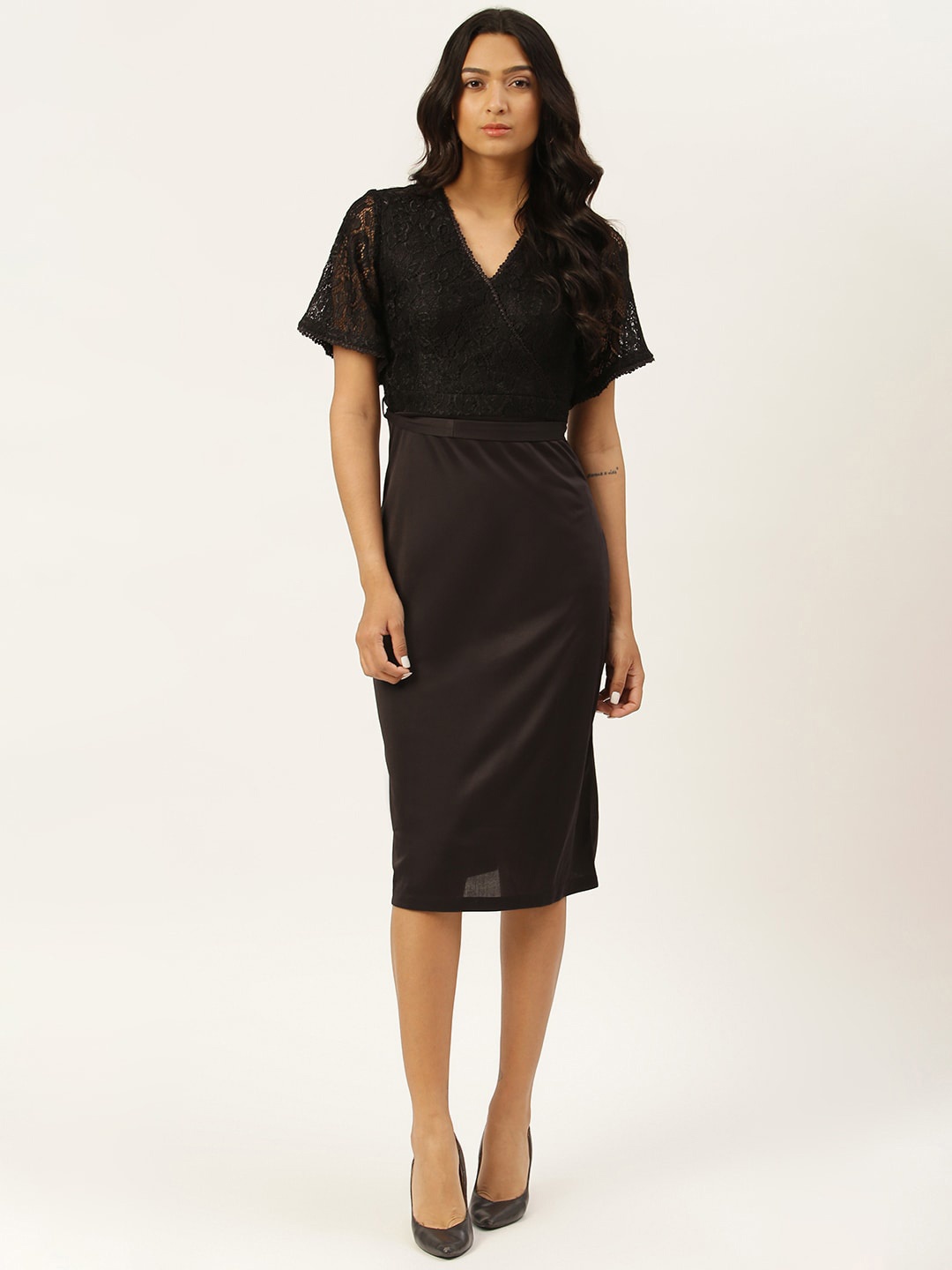 

TRENDY DIVVA V-Neck Midi Wrap Dress, Black