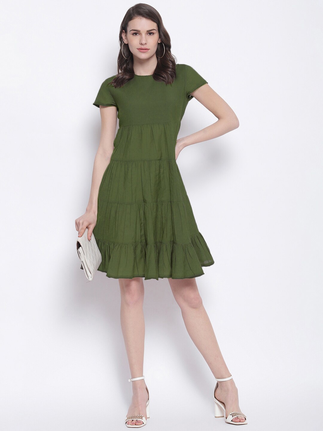 

TRENDY DIVVA A-Line Cotton Dress, Olive