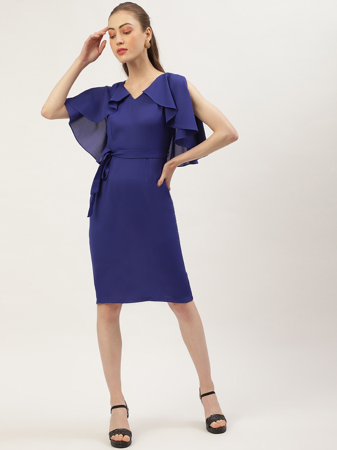 

TRENDY DIVVA Flared Sleeves Sheath Dress, Blue