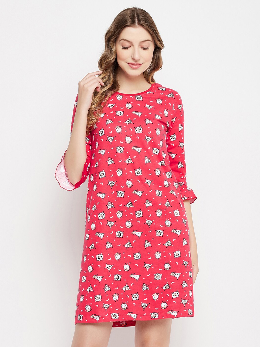 

Clovia Printed Nightdress, Red