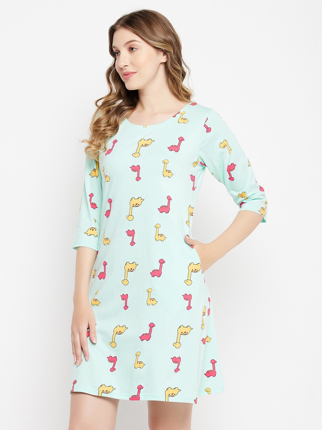 

Clovia Printed Short Nightdress, Blue