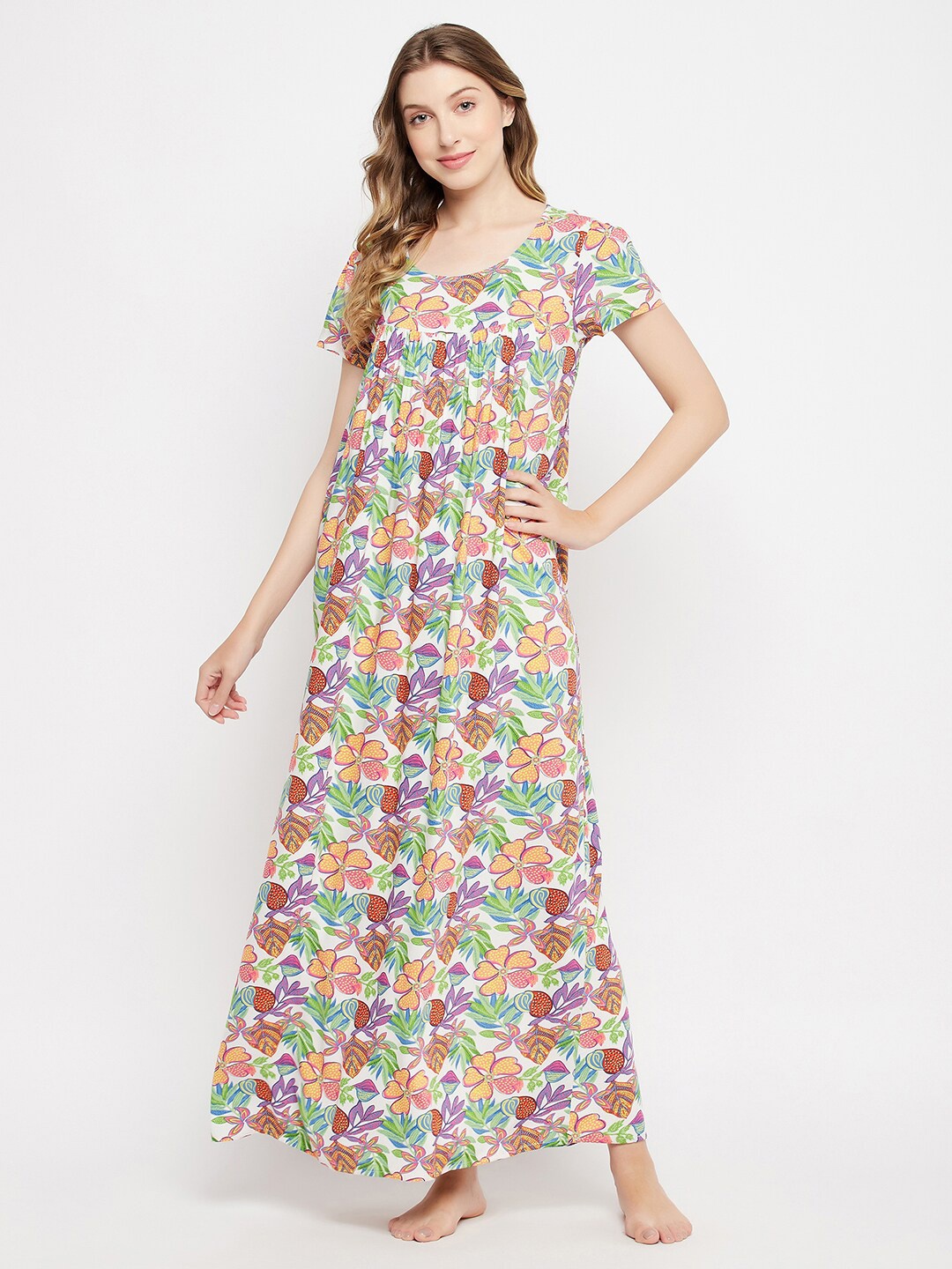 

Clovia Floral Print Maxi Nightdress, White