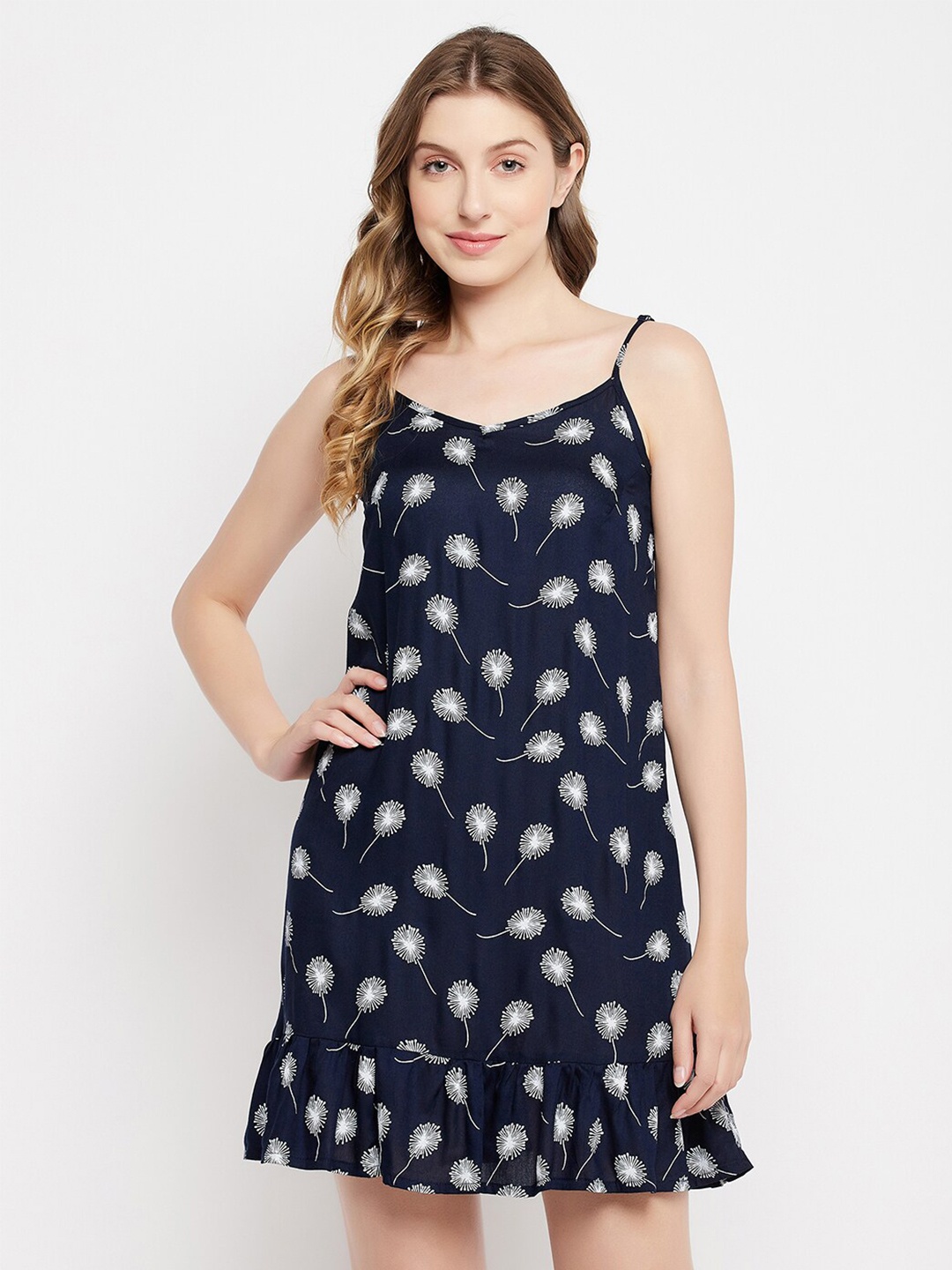 

Clovia Florals Print Short Night Dress, Navy blue