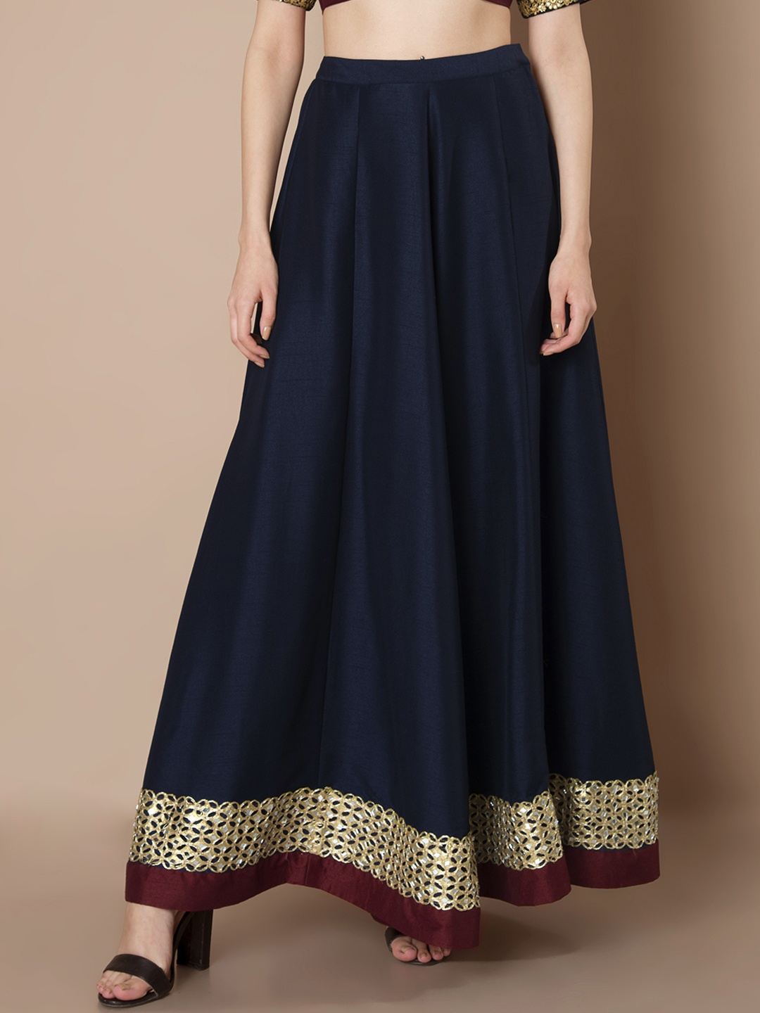 

INDYA Navy Blue Flared Maxi Skirt