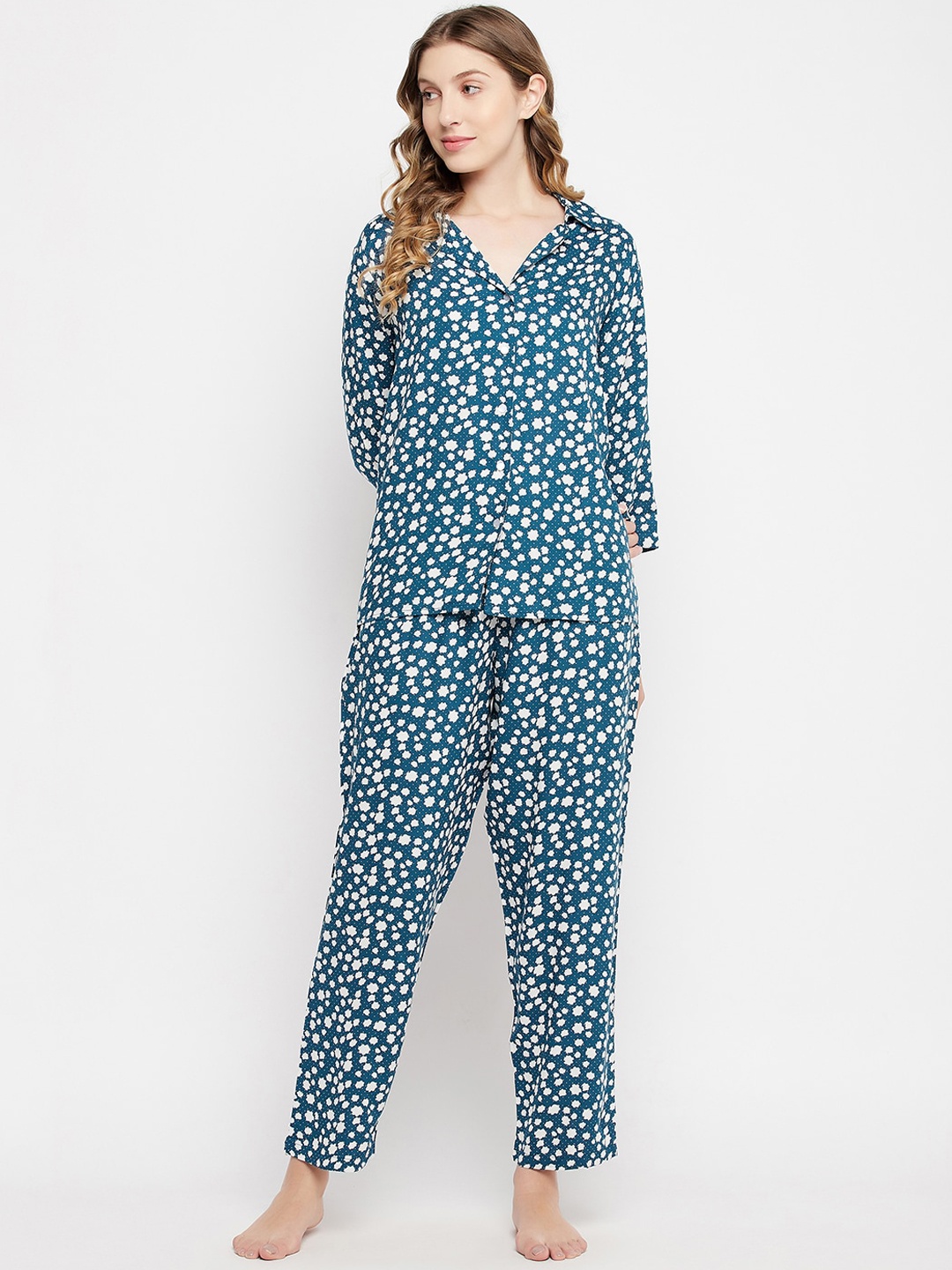 

Clovia Women Star Print Shirt & Pyjama Set, Blue