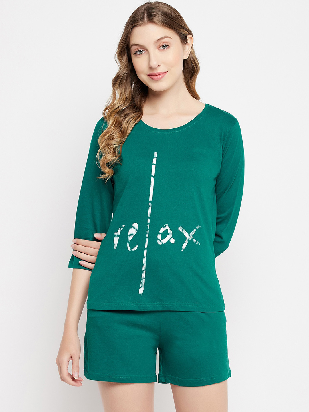 

Clovia Women Printed Night suit, Green