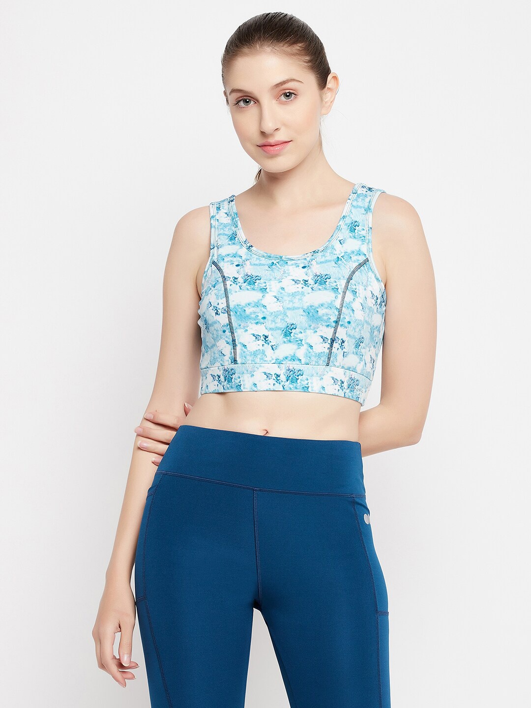 

Clovia Medium Impact Padded Marble Print Sports Bra, Blue