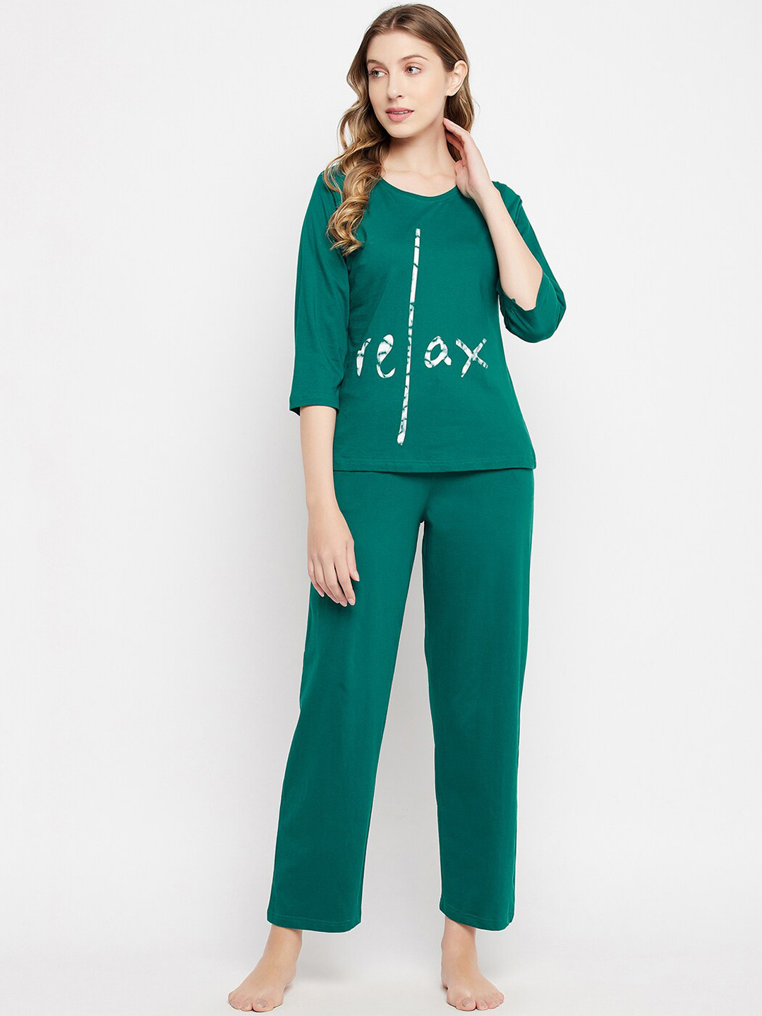 

Clovia Women Printed Night suit, Green