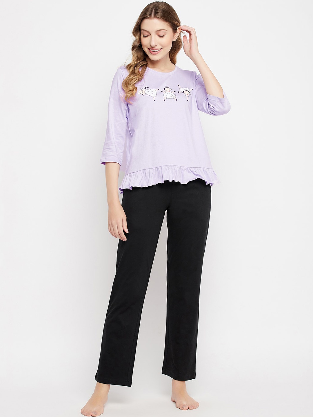 

Clovia Women Printed Night suit, Purple