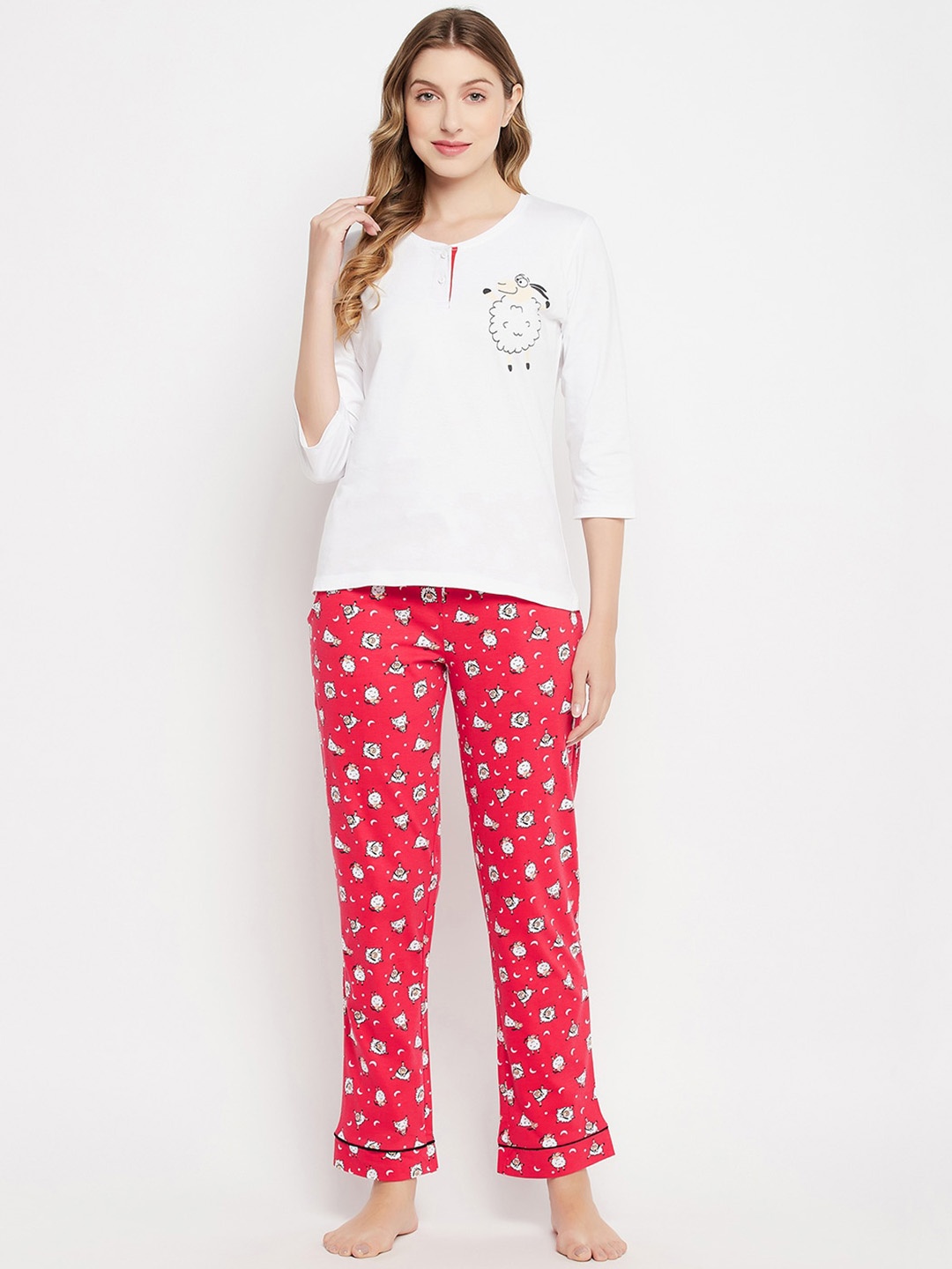 

Clovia Women Printed Night suit, White