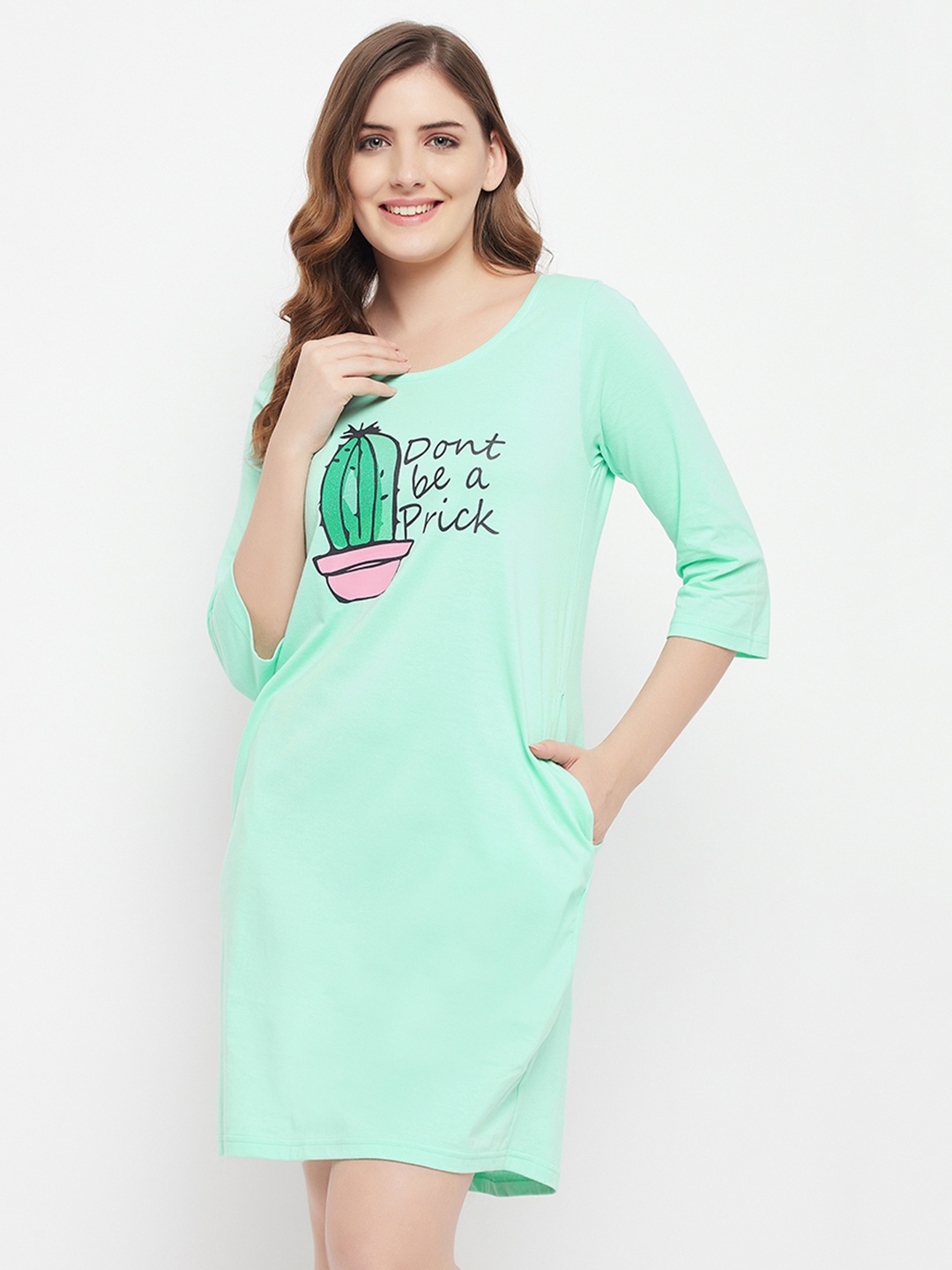 

Clovia Cactus Print Short Night Dress, Green