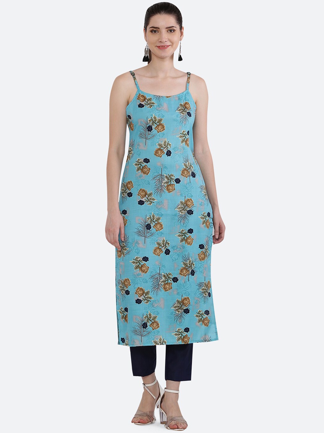 

KETAKI FASHION Women Floral Printed Kurta with Trousers, Turquoise blue