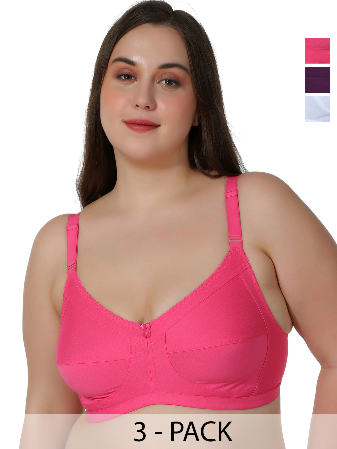 

Leading Lady Pack of 3 Non-Padded Bras NEW-CONCENT-H.PK-PP-WHT-3, Pink