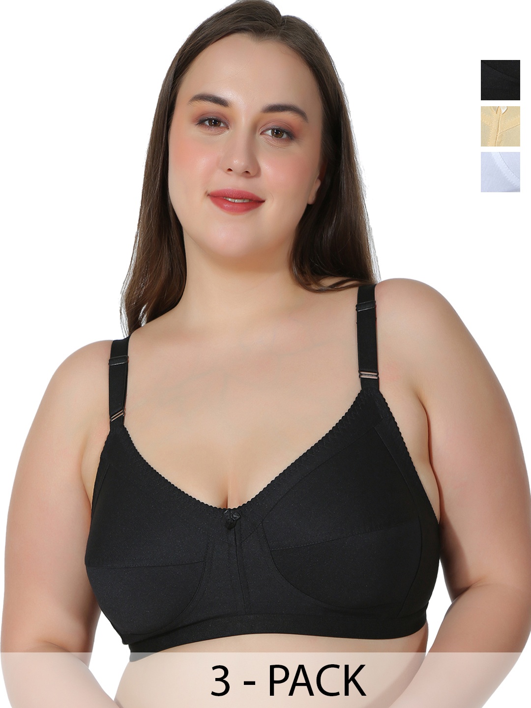 

Leading Lady Pack of 3 Non-Padded Bras NEW-CONCENT-BLK-SKN-WHT-3, Black