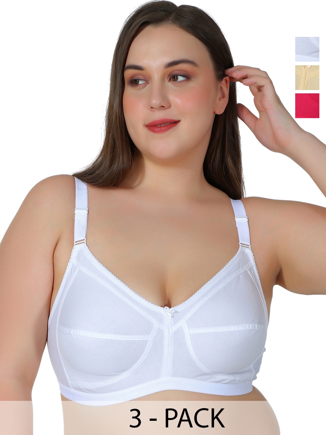 

Leading Lady Pack of 3 Non-Padded Bras NEW-CONCENT-WHT-SKN-RN-3, White