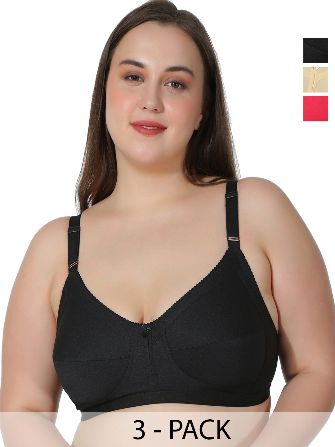 

Leading Lady Pack of 3 Non-Padded Bras NEW-CONCENT-BLK-SKN-GJ-3, Black