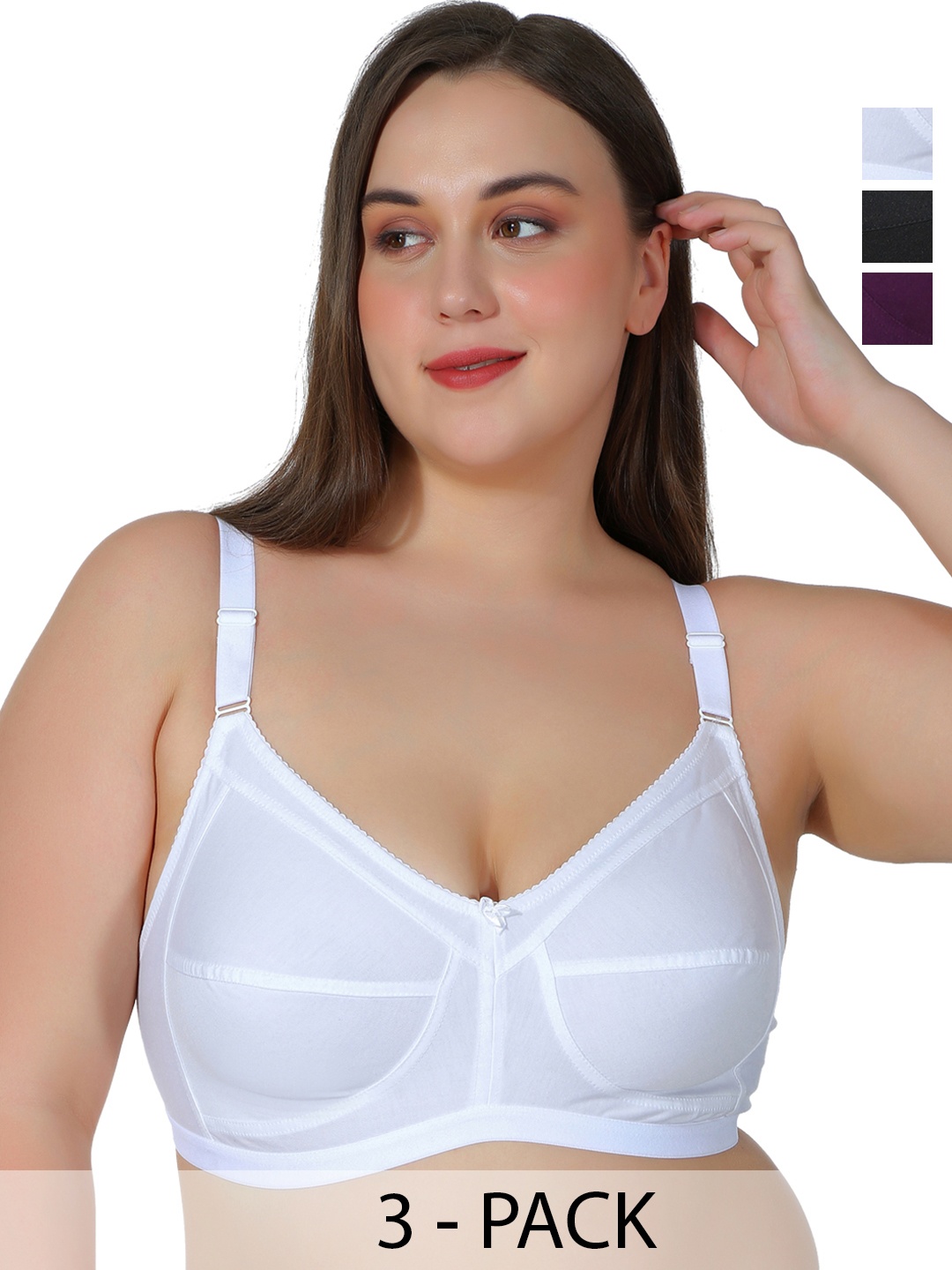

Leading Lady Pack of 3 Non-Padded Bras NEW-CONCENT-WHT-BLK-PP-3, White
