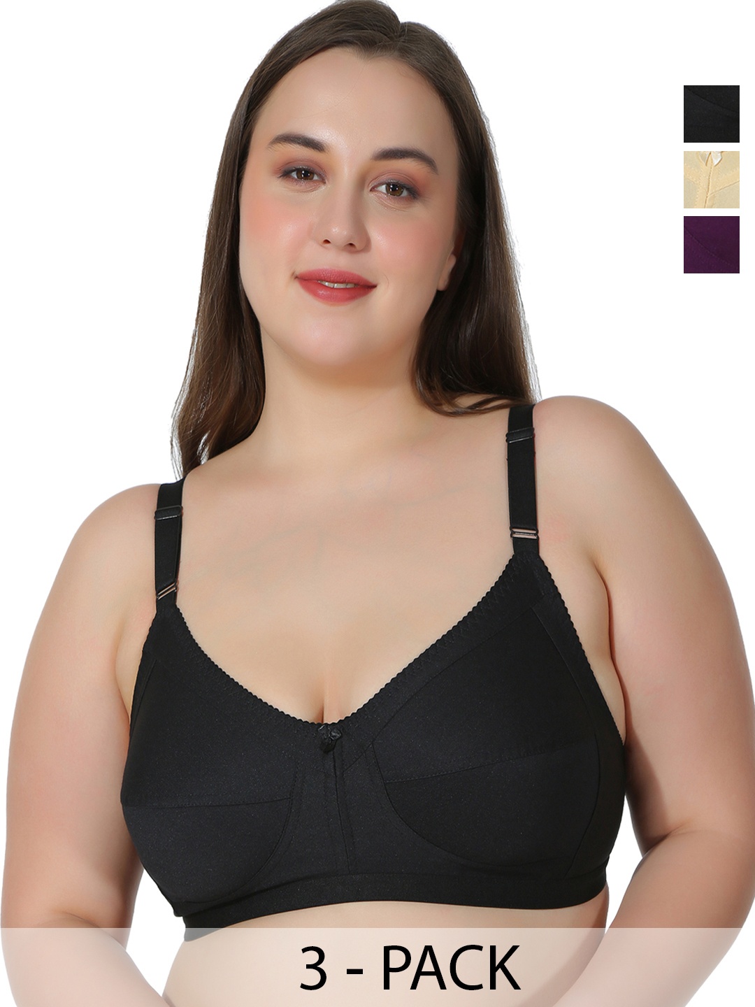 

Leading Lady Pack of 3 Non-Padded Bras NEW-CONCENT-BLK-SKN-PP-3, Black