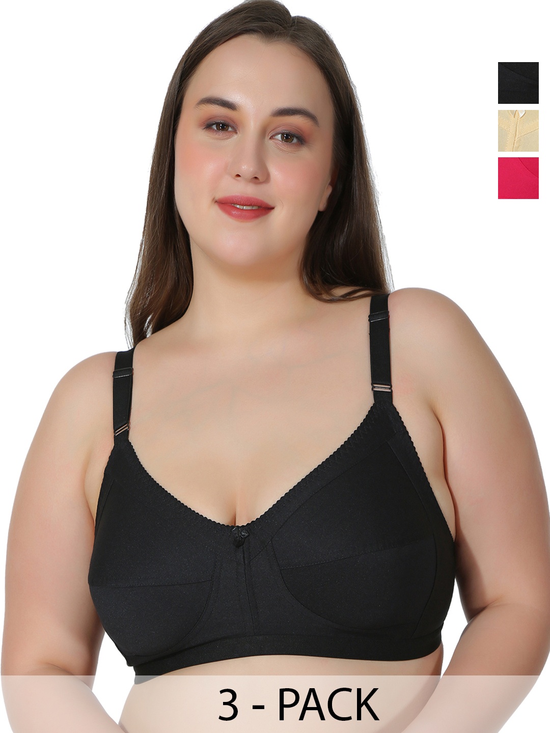 

Leading Lady Pack of 3 Non-Padded Bras NEW-CONCENT-BLK-SKN-RN-3, Black