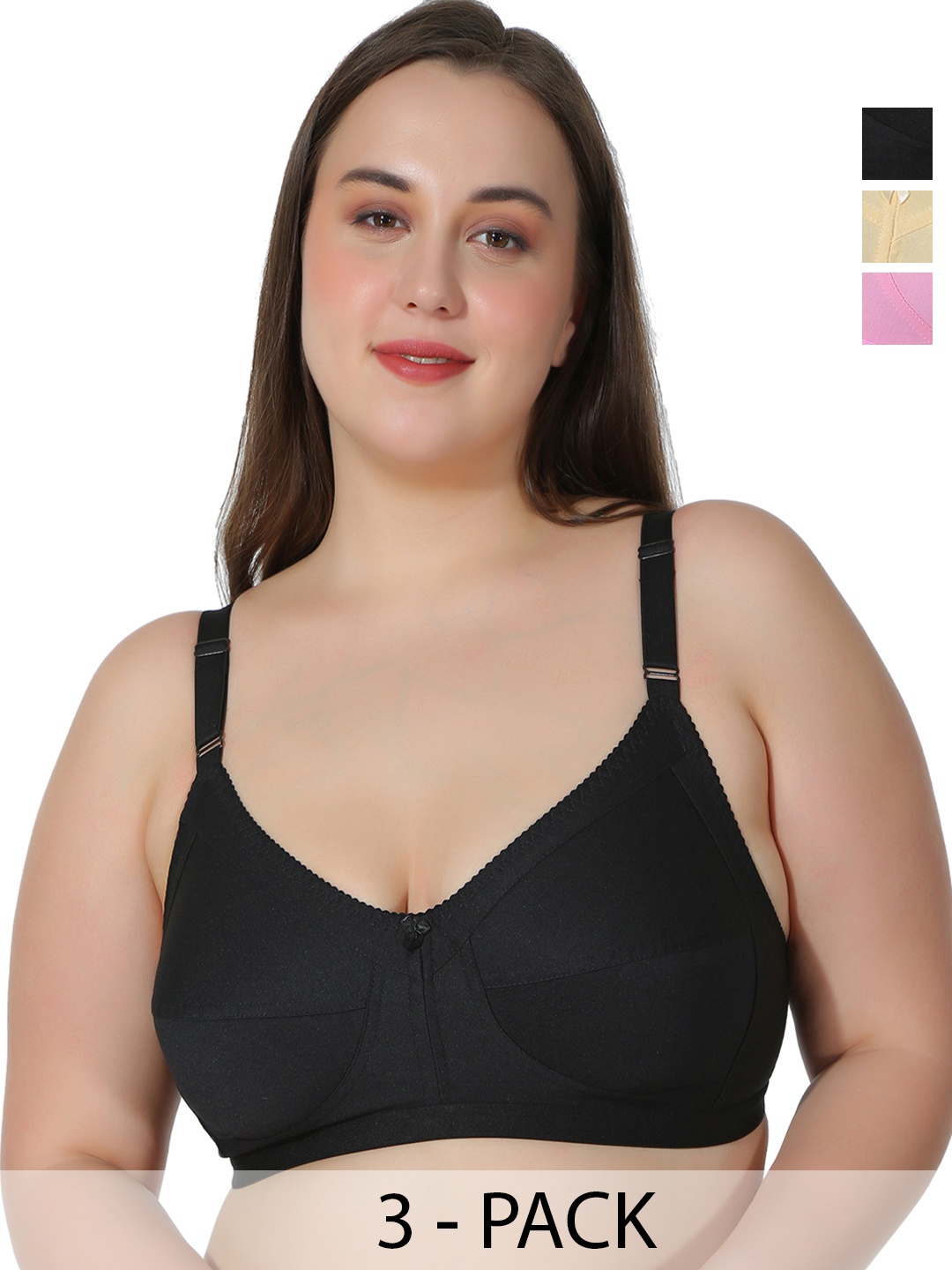 

Leading Lady Pack of 3 Non-Padded Bras NEW-CONCENT-BLK-SKN-PK-3-38B, Black