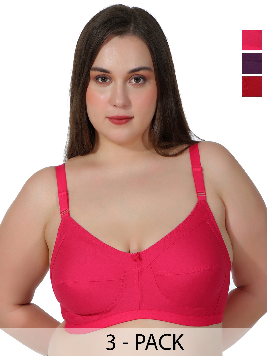 

Leading Lady Pack of 3 Non Padded Non Wired T-Shirt Bra, Pink