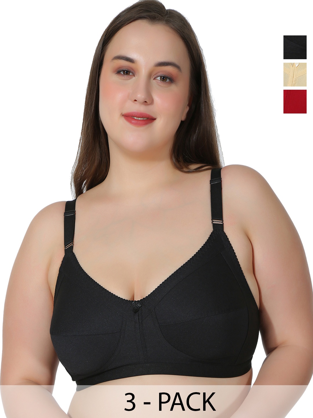 

Leading Lady Pack of 3 Non Padded Non Wired T-Shirt Bra, Black