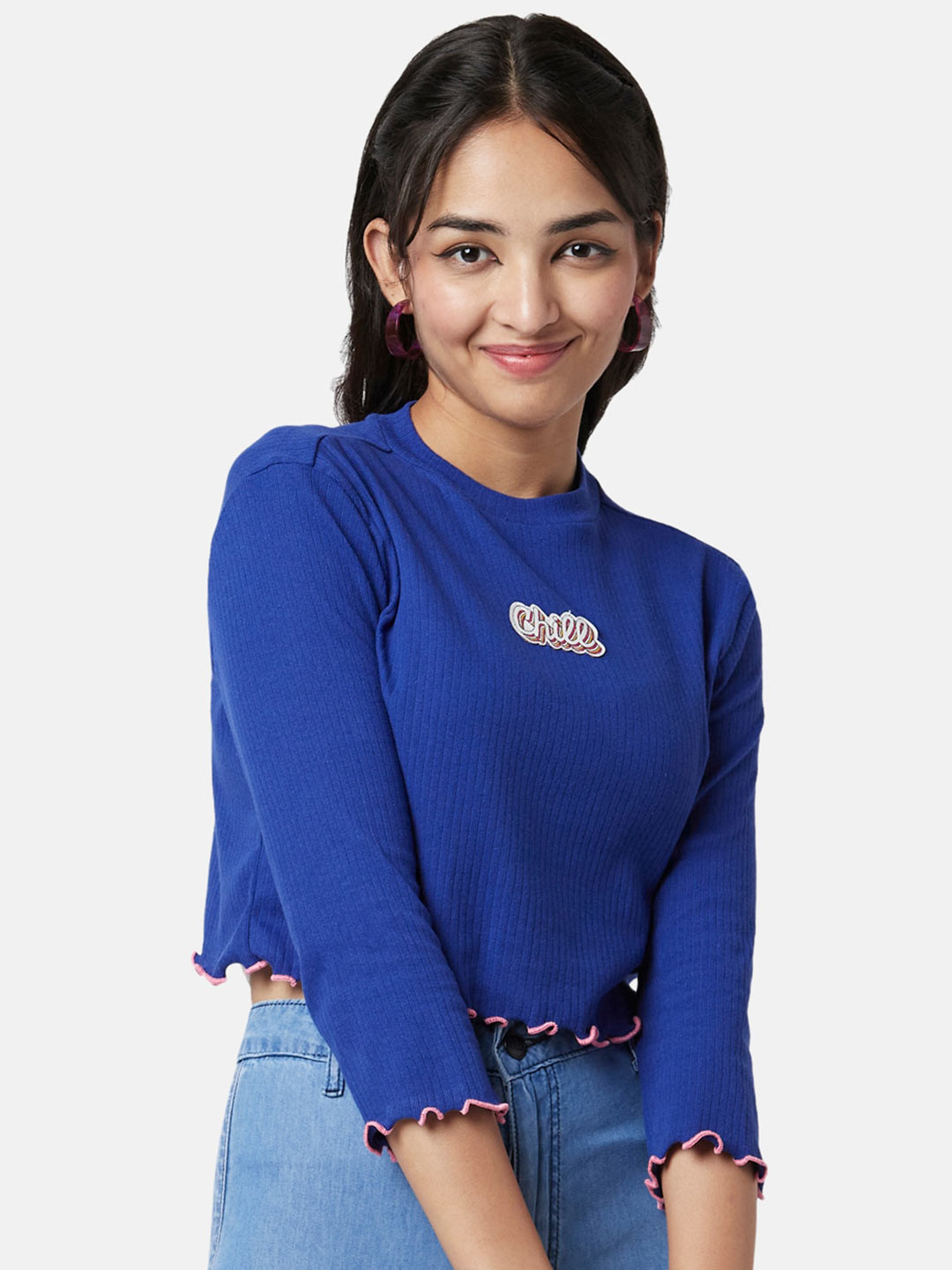 

YU by Pantaloons Woman Crop Top, Blue