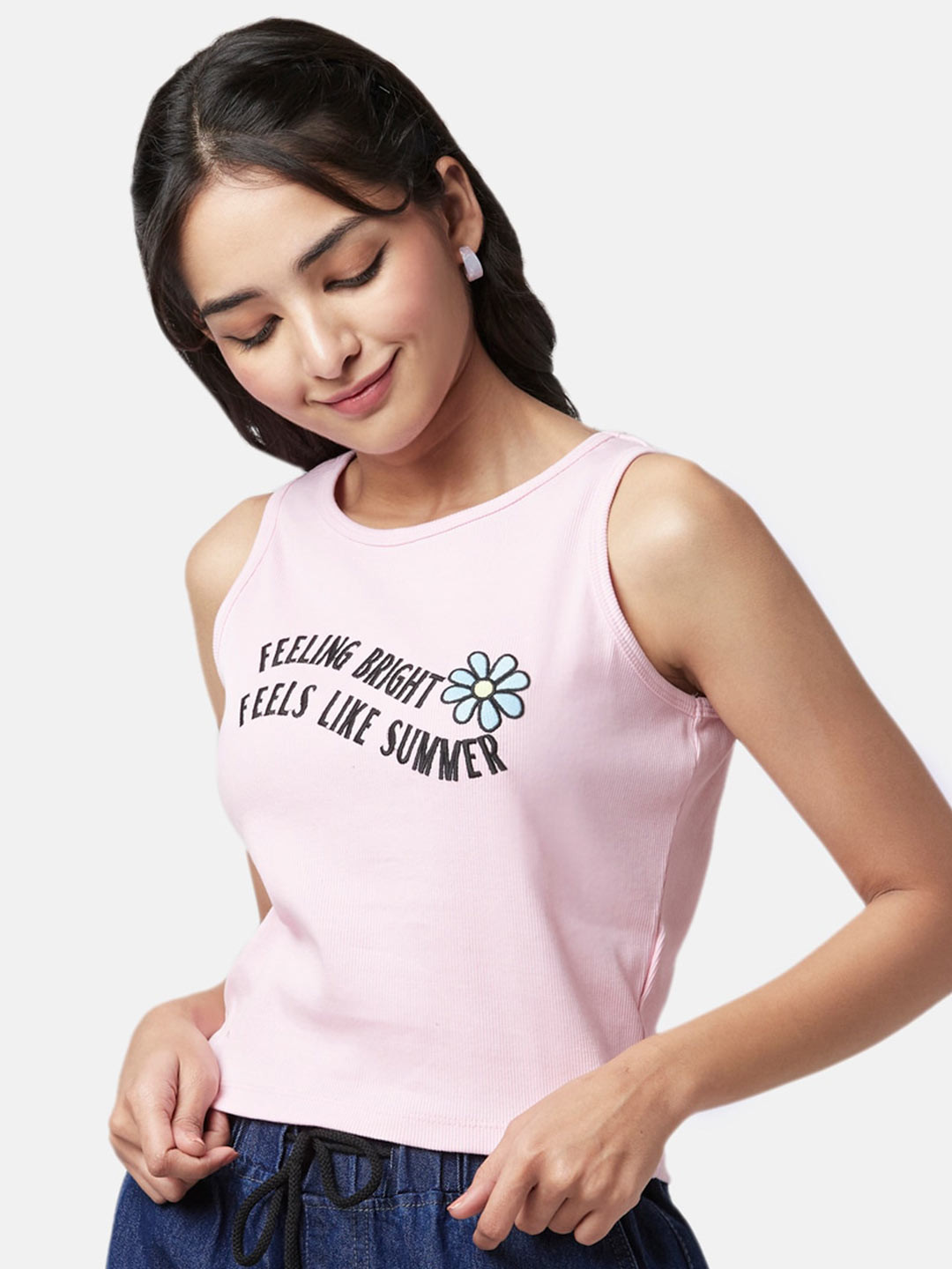 

YU by Pantaloons Pure Cotton Typography Printed Top, Pink