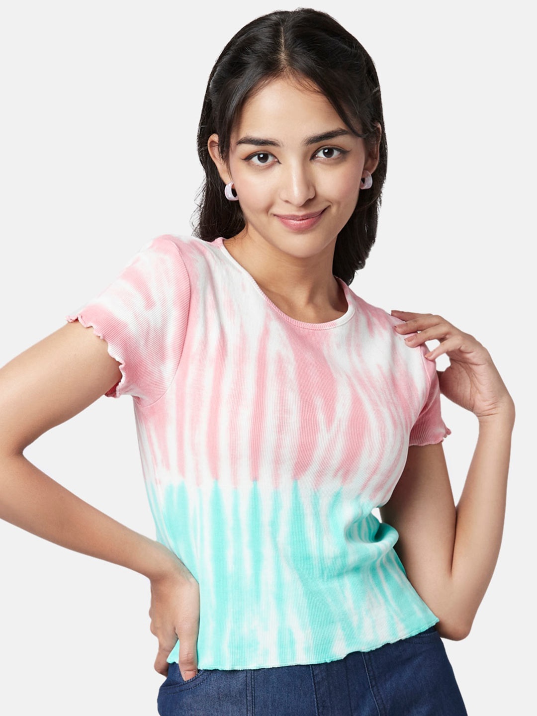 

YU by Pantaloons Dyed Tie and Dye Top, Pink