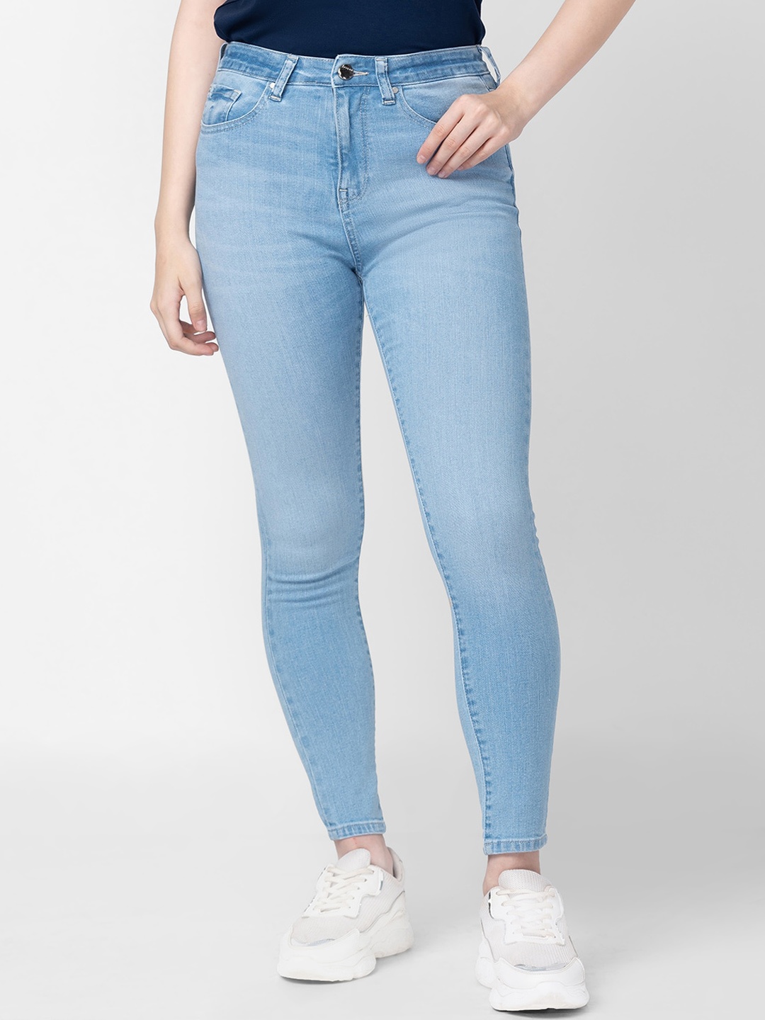 

SPYKAR Women Super Skinny Fit High-Rise Light Fade Cotton Jeans, Blue