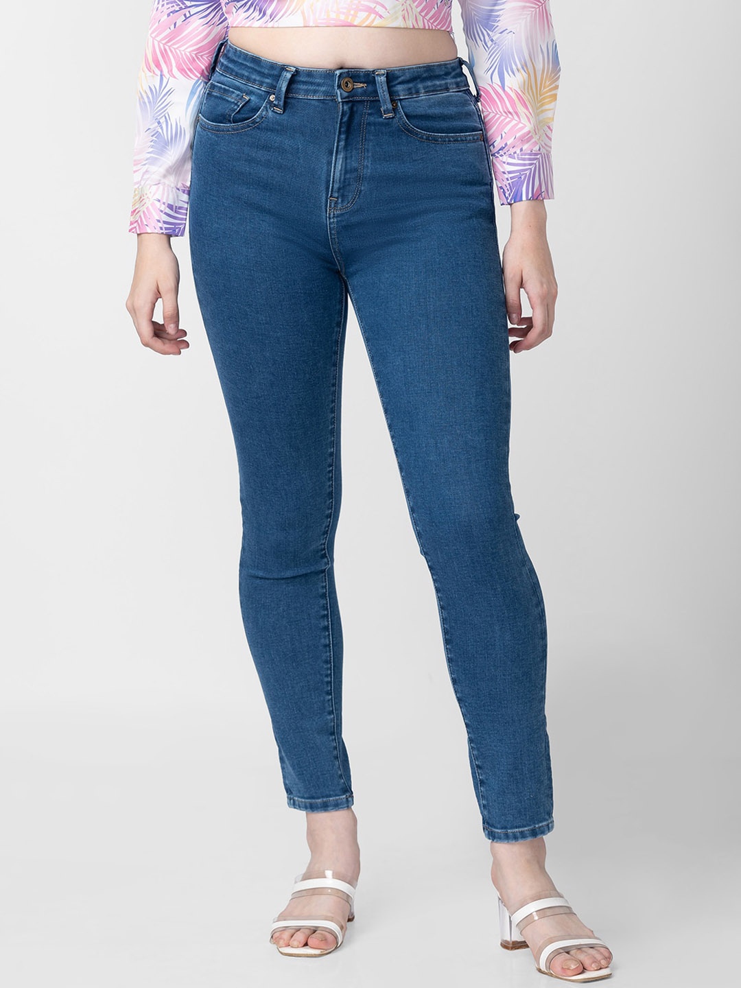 

SPYKAR Women Slim Fit High-Rise Light Fade Cotton Jeans, Blue