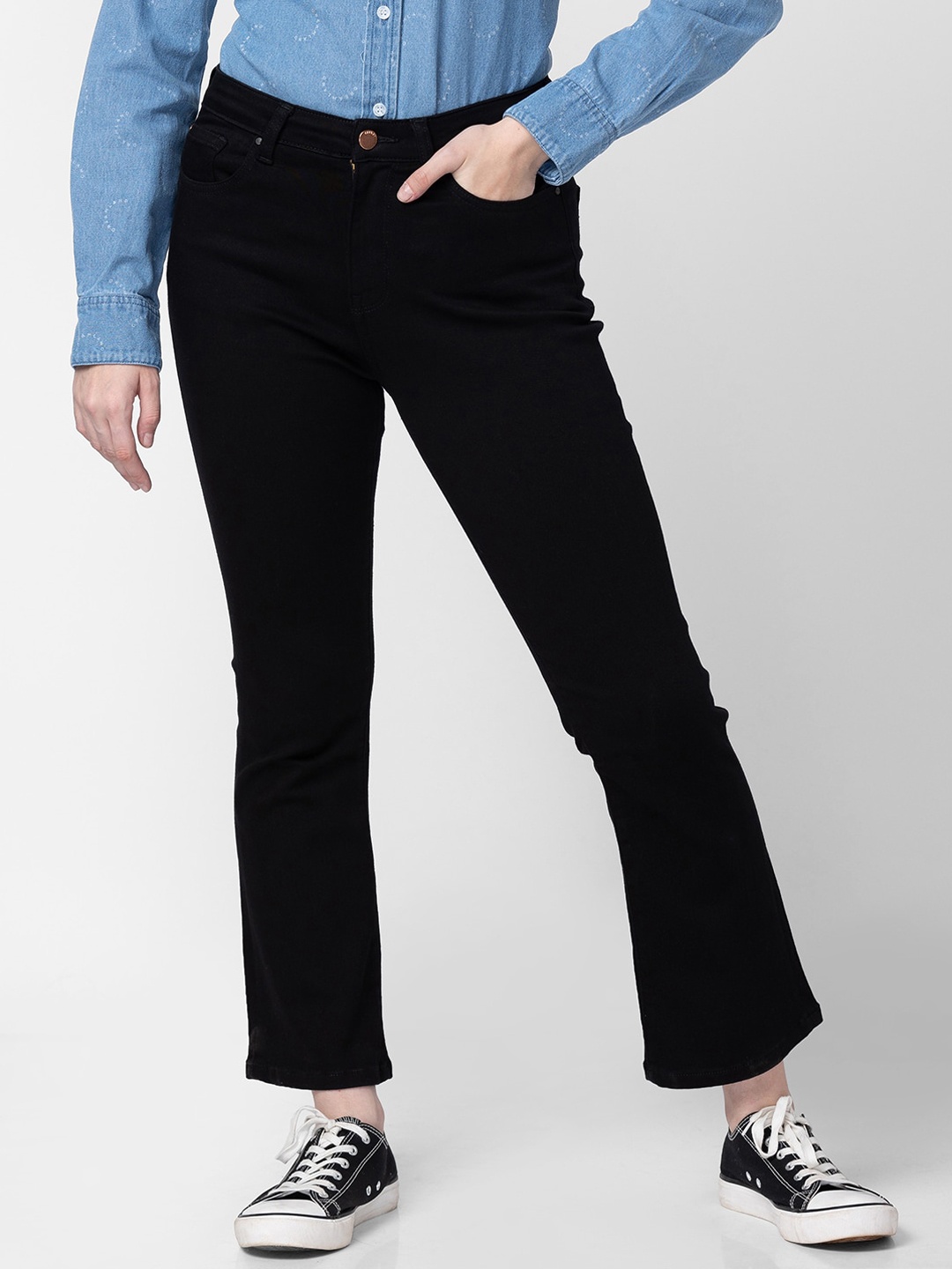 

SPYKAR Women Bootcut High-Rise Cotton Jeans, Black